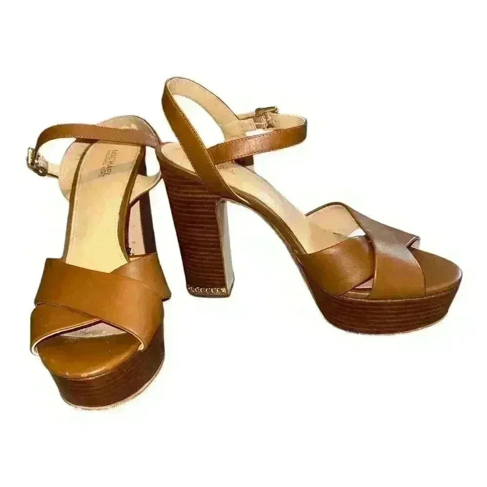 Michael‎ Kors Tan Divia Block Heel Sandals, Size 8
